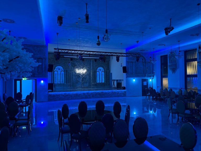 Eventlocation Essen Lichtkonzept Abend Stimmung Saal